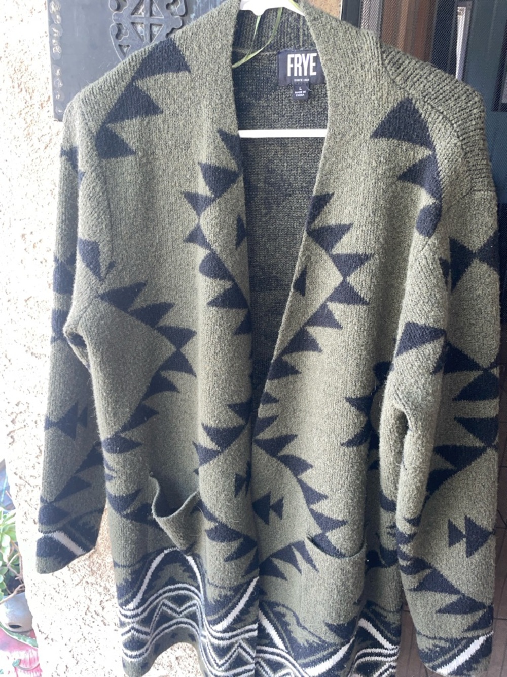 FRYE Olive & Black Geometric Open Cardigan